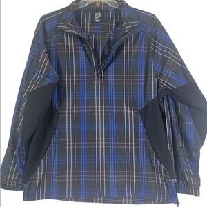 - Zero Restriction Blue Black Tartan Plaid Half-zip Wind Shirt Golf Orange White